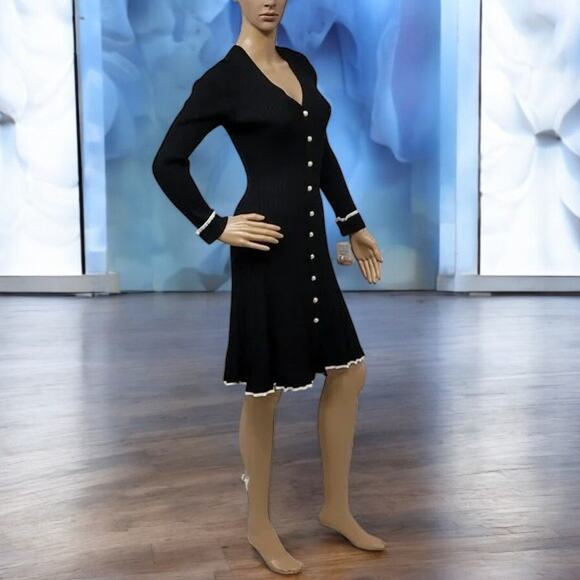 (60% OFF ) NWT Taylor Fit And Flare Black/Ivory Midi Sweater Dress M MSRP: $140 - Picture 4 of 8